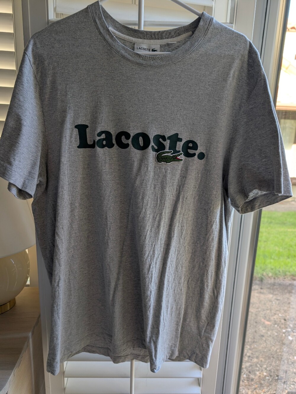 Lacoste Graphic Logo T Shirt Men's XL Gray Crew Neck Print Cotton
